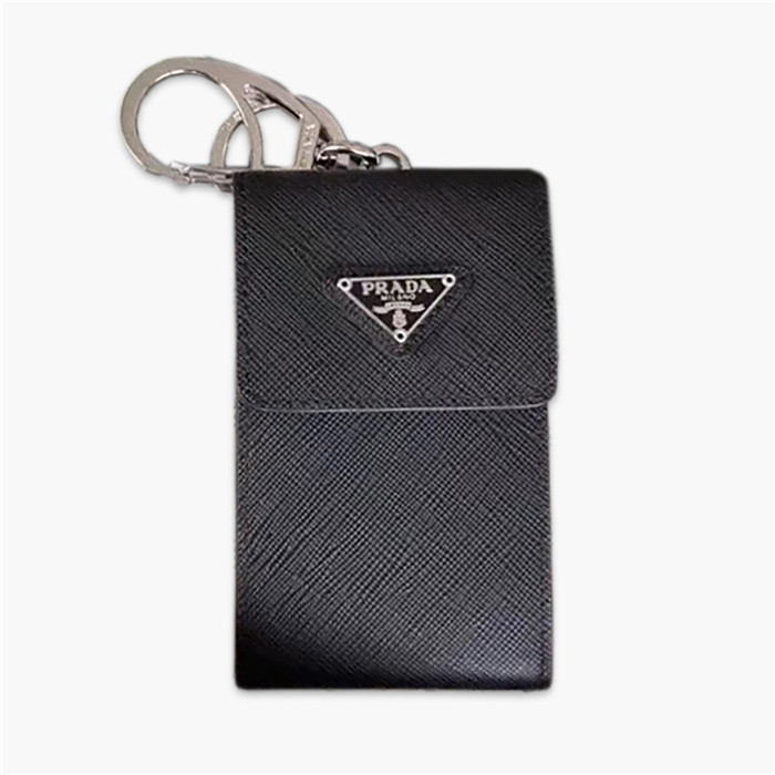 【原版皮】普拉达/Prada 钥匙包，车钥匙包，选用十字纹小牛皮镶嵌三角唛徽标，男女通用款，简单时尚，款号：1TT081