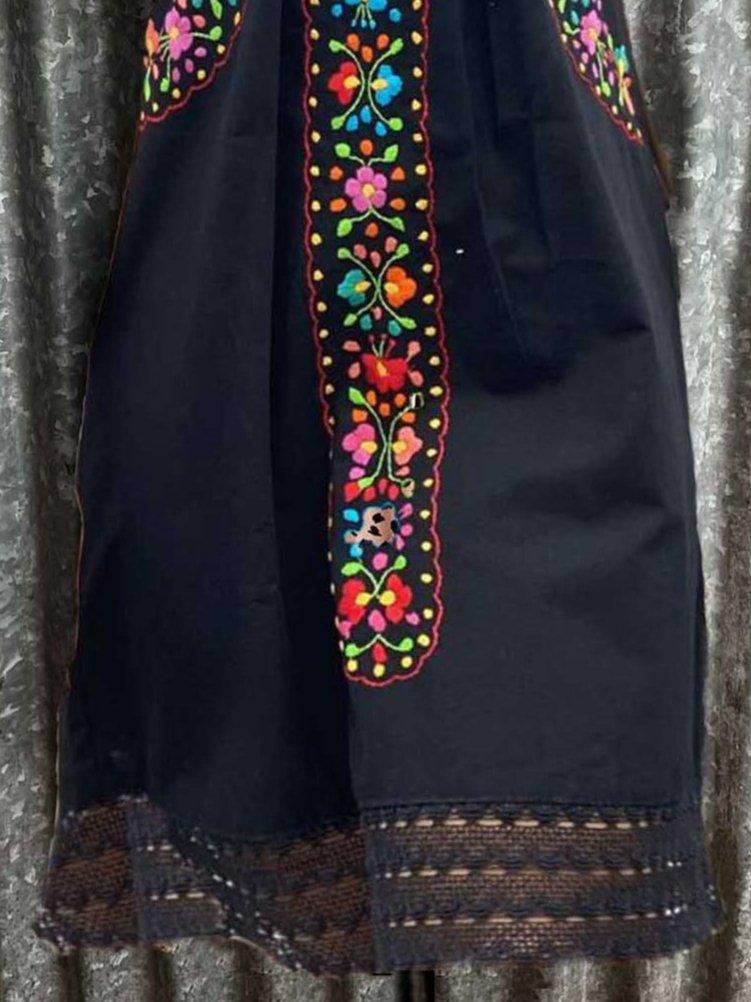 Floral Short Sleeve Vintage Crew Neck Dresses