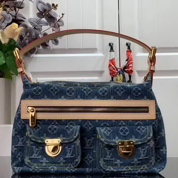 【原版皮】路易威登/LV 中古系列牛仔布手提包，选用丹宁材质铺陈Monogram图案，彰显手袋的同时囊括功能性细节，精巧点缀金色金属件，款号：M95050