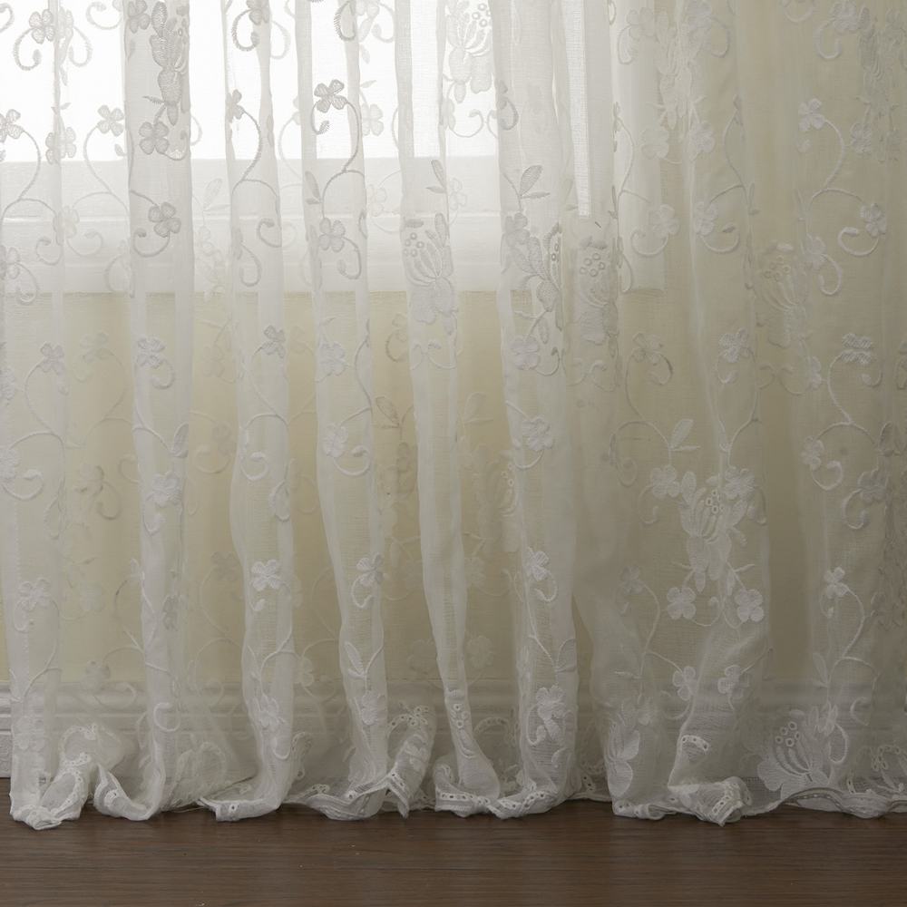 Extra Wide Premium Embroidery Grommet White Sheer Curtain EAF96