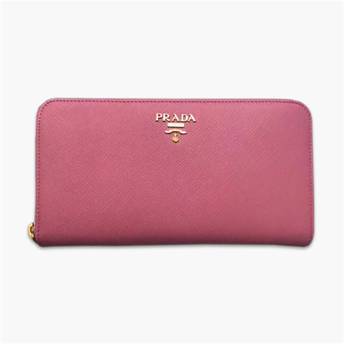 【原版皮】普拉达/Prada 拉链钱夹，选用十字纹小牛皮裁制而成，正面点缀金色散字徽标，尽显高档时尚，低调而又奢华，款号：1ML506