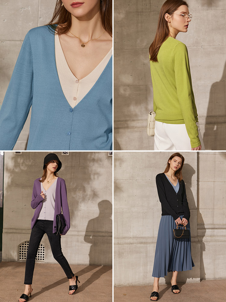 different price Amii Minimalism Spring New Cardigan For Women Fashion Vneck Patchwork Single Breasted Women's Sweaters Tops 12140131