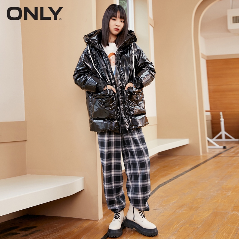 ONLY winter new style drawstring hooded shiny and comfortable down jacket women | 120423120