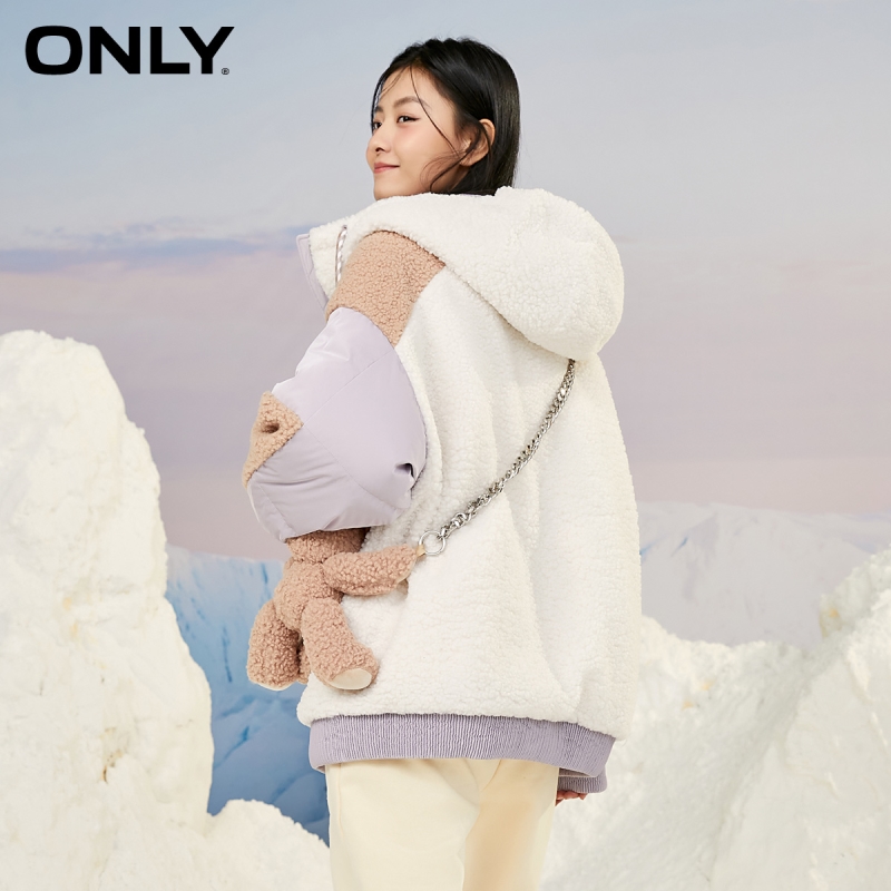 ONLY winter new style contrast stitching drawstring hooded down jacket women | 120423123