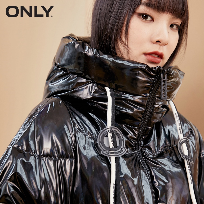 ONLY winter new style drawstring hooded shiny and comfortable down jacket women | 120423120