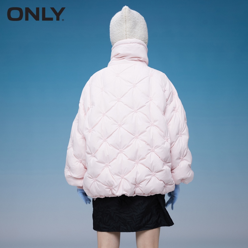 ONLY winter new ladies windproof high neck pleated short puff down jacket women | 121423008