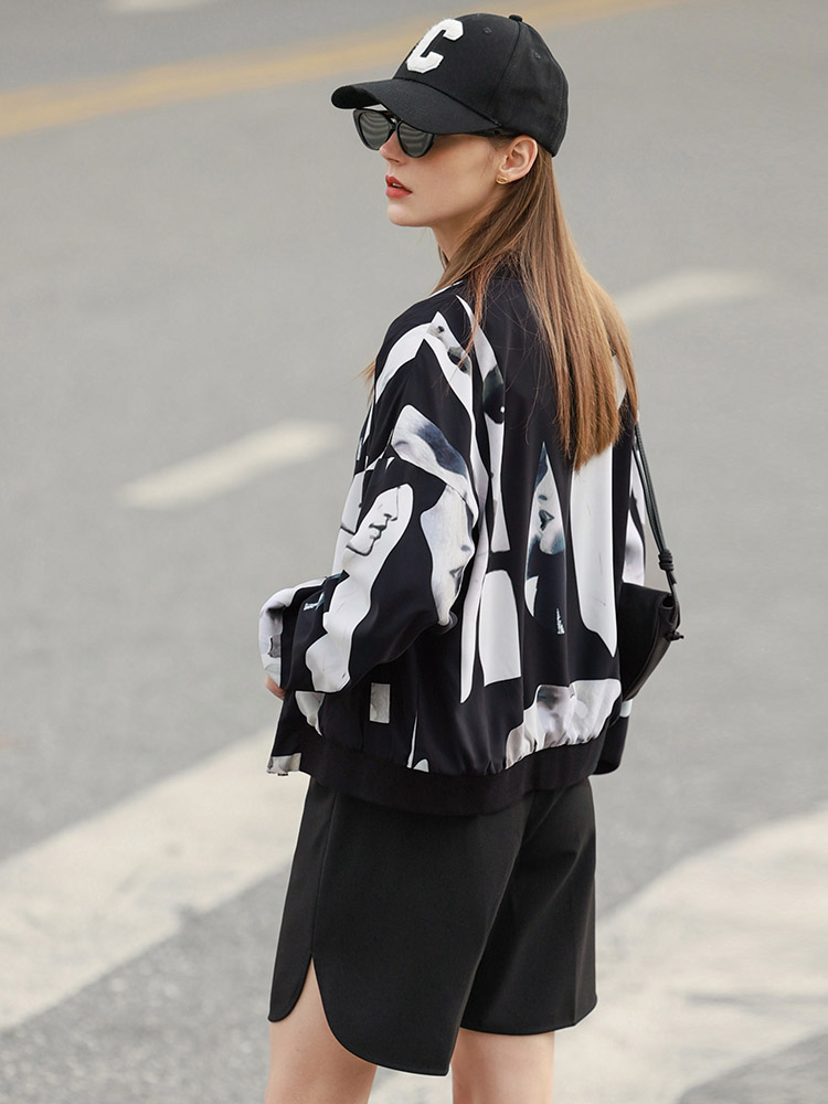 weight Amii Minimalism Spring Women Jacket Casual Printed Short Jackets Loose Zipper Streetwear Coats Ladies Female Outerwear 12240073