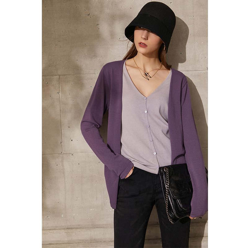 different price Amii Minimalism Spring New Cardigan For Women Fashion Vneck Patchwork Single Breasted Women's Sweaters Tops 12140131