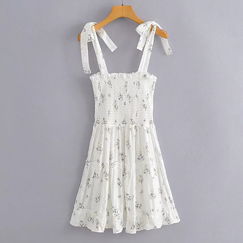 Women Sweet Floral Print Mini Dress Casual Spaghetti Strap A Line Dress Ladies Fashion Beach Party Dress Mujer Vestidos