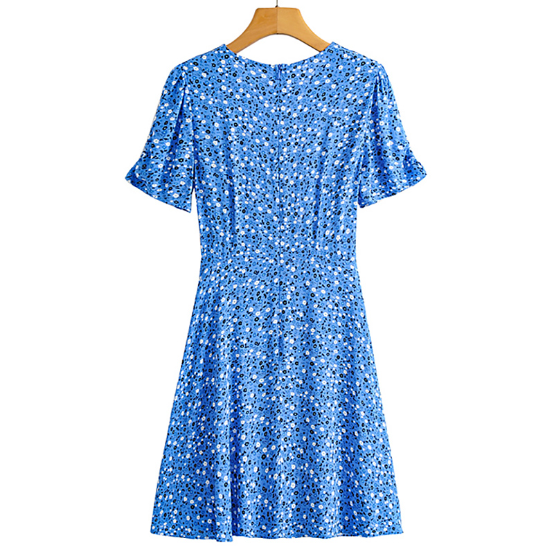  Casual Floral Printed Mini Dressses Chic V Neck Butterfly Short Sleeve Dress Female Elegant A Line Party Dress