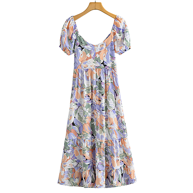 Women Fashion Floral Printed Midi Dresses Chic Slash Neck Short Sleeve A Line Dress Female Casual Party Dress Vestidos
