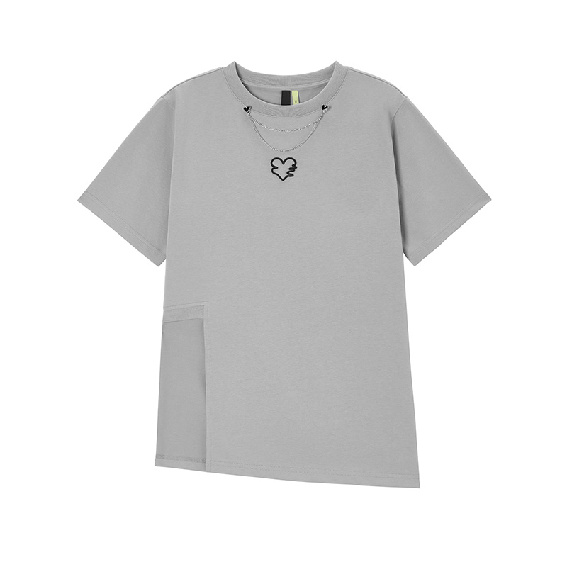 five SEMIR Short-Sleeved T-Shirt Women Love Irregular Show Legs Long Sweet And Cool 2022 Summer New Loose Embroidery Top Niche