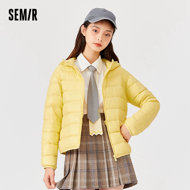 one dan SEMIR Down Jacket Women Light And Thin Hooded Windproof 2021 Winter New Black Technology Three-Proof Solid Jacket Fashion