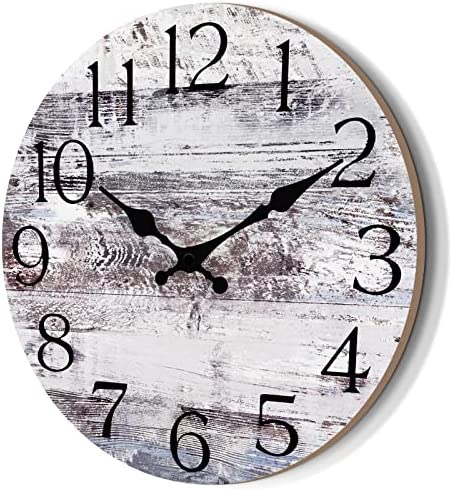HYLANDA 12 Inch Wall Clock - Kitchen Silent Non-Ticking Wall Clocks Battery Operated - Rustic Clock for Living Room Decor,Farmhouse,Bathroom,Bedroom (Gray)