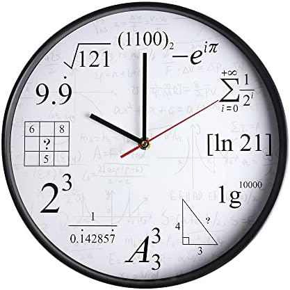 Math Wall Clock Mathematical Equations,Silent No Ticking 12Inch Quartz Battery Operated Round Modern Home Office Classroom Decor