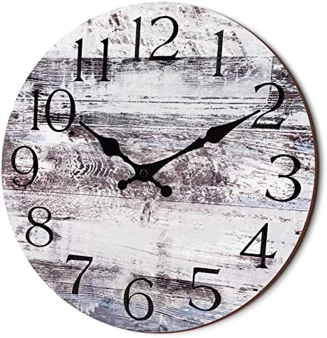 HYLANDA 12 Inch Wall Clock - Kitchen Silent Non-Ticking Wall Clocks Battery Operated - Rustic Clock for Living Room Decor,Farmhouse,Bathroom,Bedroom (Gray)