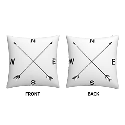 Hitamus Arrow Compass Decorative Throw Pillow Case Square Cushion Cover Soft Polyester Pillowcase for Sofa Couch Bed Home， 18x18 Inch