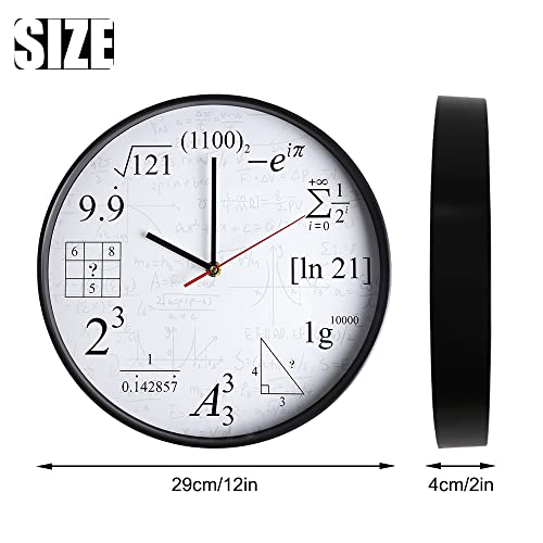 Math Wall Clock Mathematical Equations,Silent No Ticking 12Inch Quartz Battery Operated Round Modern Home Office Classroom Decor