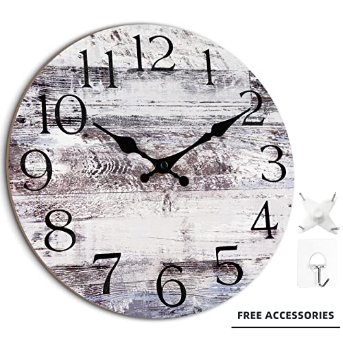 HYLANDA 12 Inch Wall Clock - Kitchen Silent Non-Ticking Wall Clocks Battery Operated - Rustic Clock for Living Room Decor,Farmhouse,Bathroom,Bedroom (Gray)