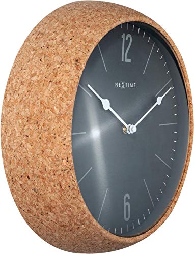 NEXTIME Wall Clock-Diameter 30 cm Glass-Grey-'Cork, 24 cm x 0.03 cm