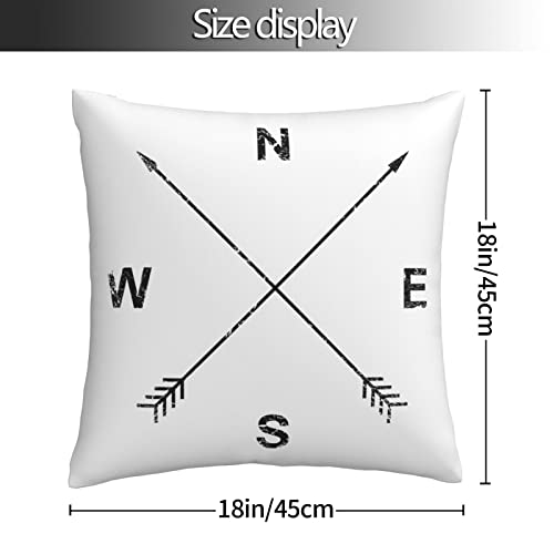 Hitamus Arrow Compass Decorative Throw Pillow Case Square Cushion Cover Soft Polyester Pillowcase for Sofa Couch Bed Home， 18x18 Inch