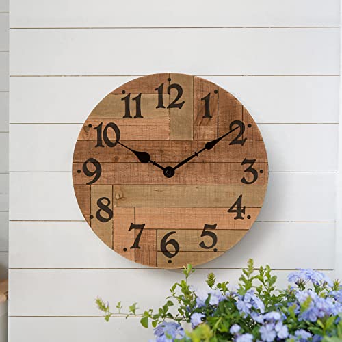 NIKKY HOME Rustic Farmhouse Solid Wood Wall Clock - 12 Inch Battery Operated Silent Non Ticking Distressed Wooden Shiplap Clock for Kitchen, Living Room, Bedroom, Office