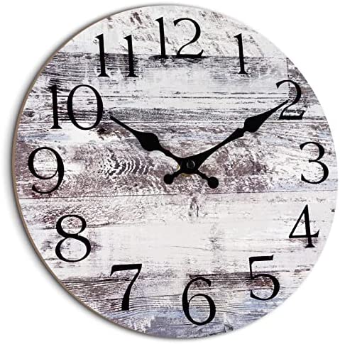 HYLANDA 12 Inch Wall Clock - Kitchen Silent Non-Ticking Wall Clocks Battery Operated - Rustic Clock for Living Room Decor,Farmhouse,Bathroom,Bedroom (Gray)