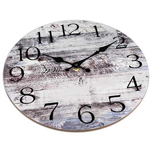 HYLANDA 12 Inch Wall Clock - Kitchen Silent Non-Ticking Wall Clocks Battery Operated - Rustic Clock for Living Room Decor,Farmhouse,Bathroom,Bedroom (Gray)