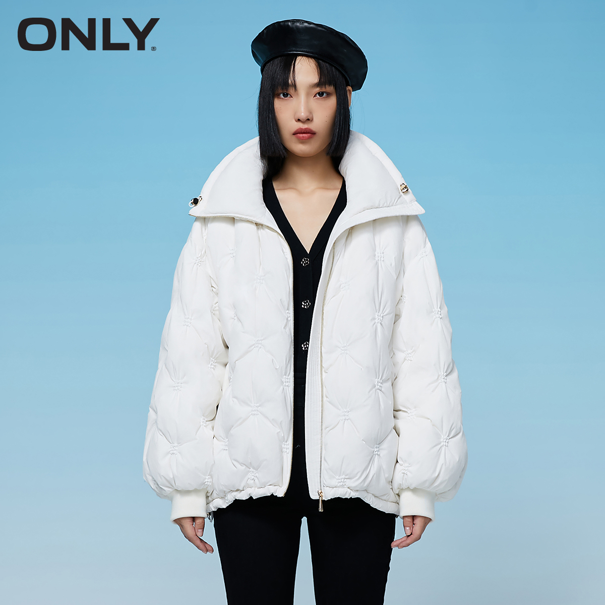 目目 fifteen ONLY winter new ladies windproof high neck pleated short puff down jacket women | 121423008