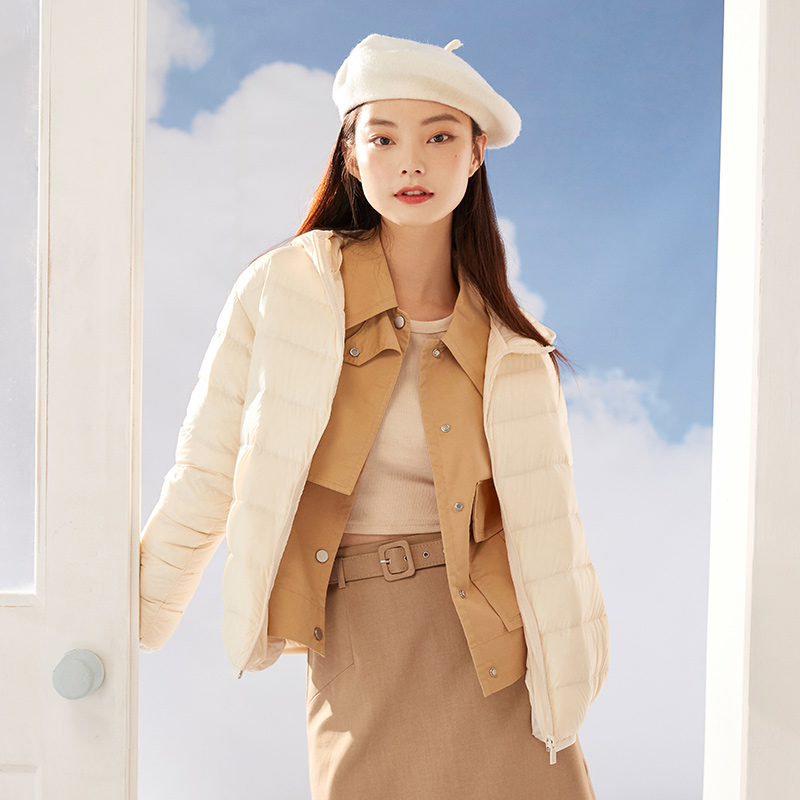 目目 one dan SEMIR Down Jacket Women Light And Thin Hooded Windproof 2021 Winter New Black Technology Three-Proof Solid Jacket Fashion