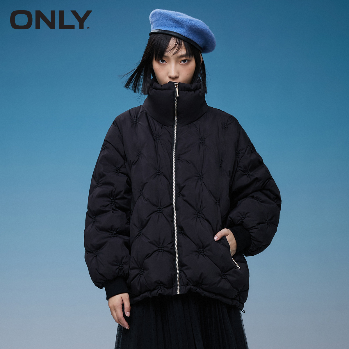 目目 fifteen ONLY winter new ladies windproof high neck pleated short puff down jacket women | 121423008