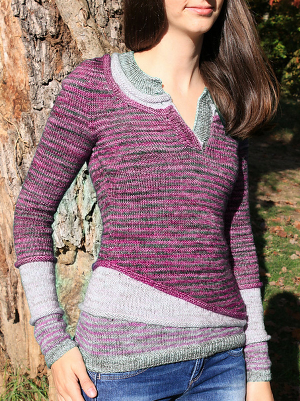 V Neck Wool Blend Long Sleeve Striped Women's Sweaters