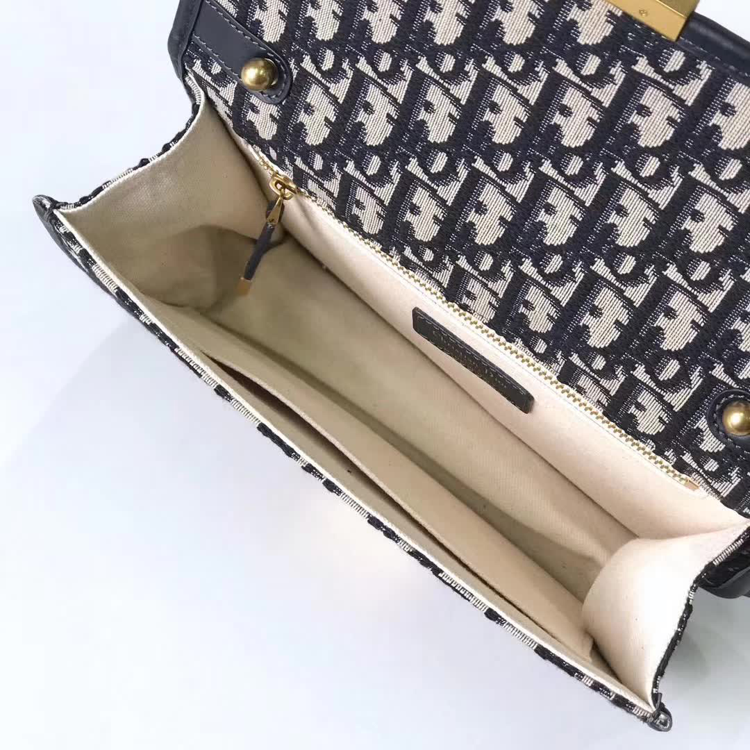 【原版皮】迪奥/Dior 链条包，选用Oblique提花帆布搭配同色系牛皮皮革裁制而成，饰以不规则珠片，很有年代感，搭配链条肩带，真是perfect