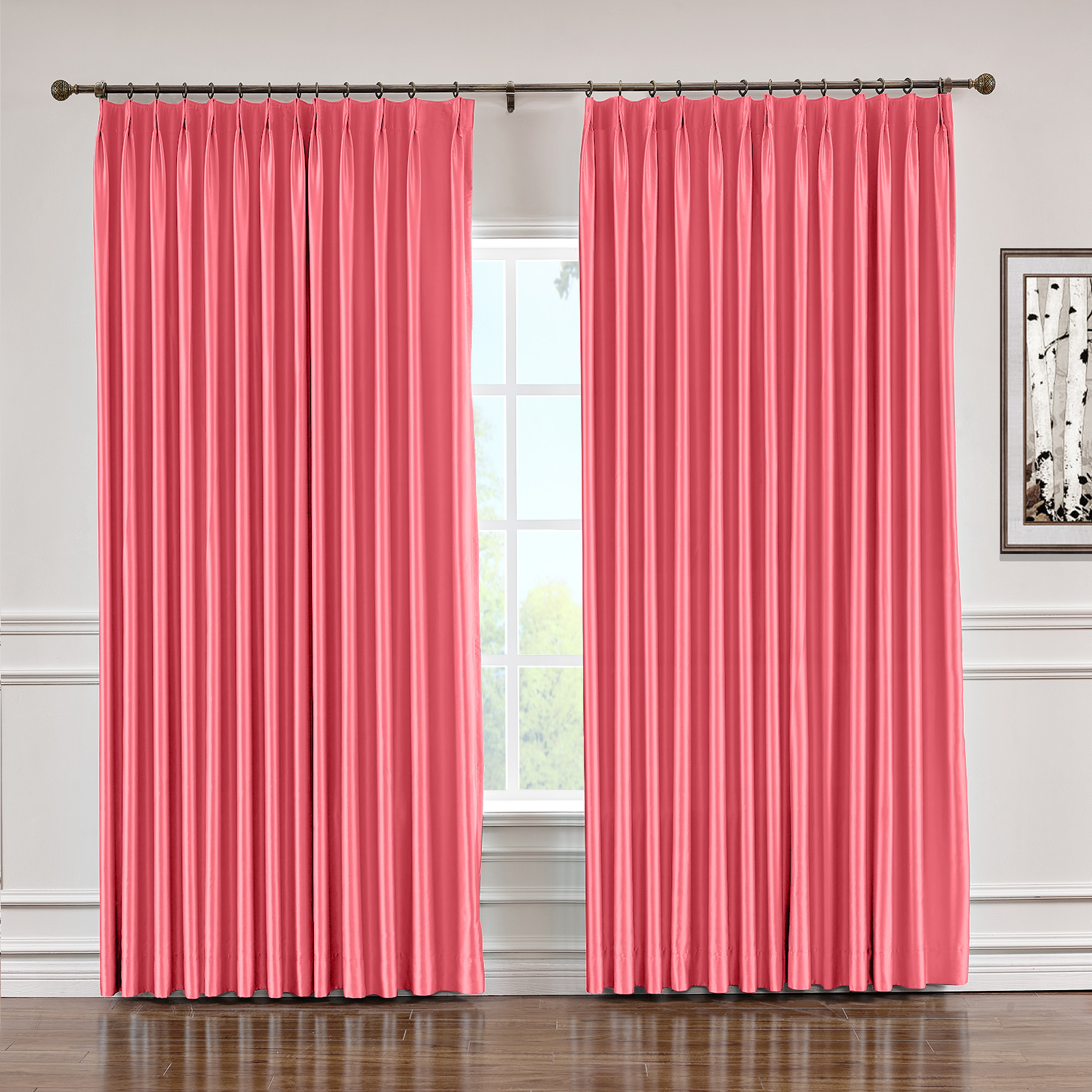 Polyester Cotton Silky Drape with Blackout Lined Pinch Pleated Window Curtain Panel LHZ