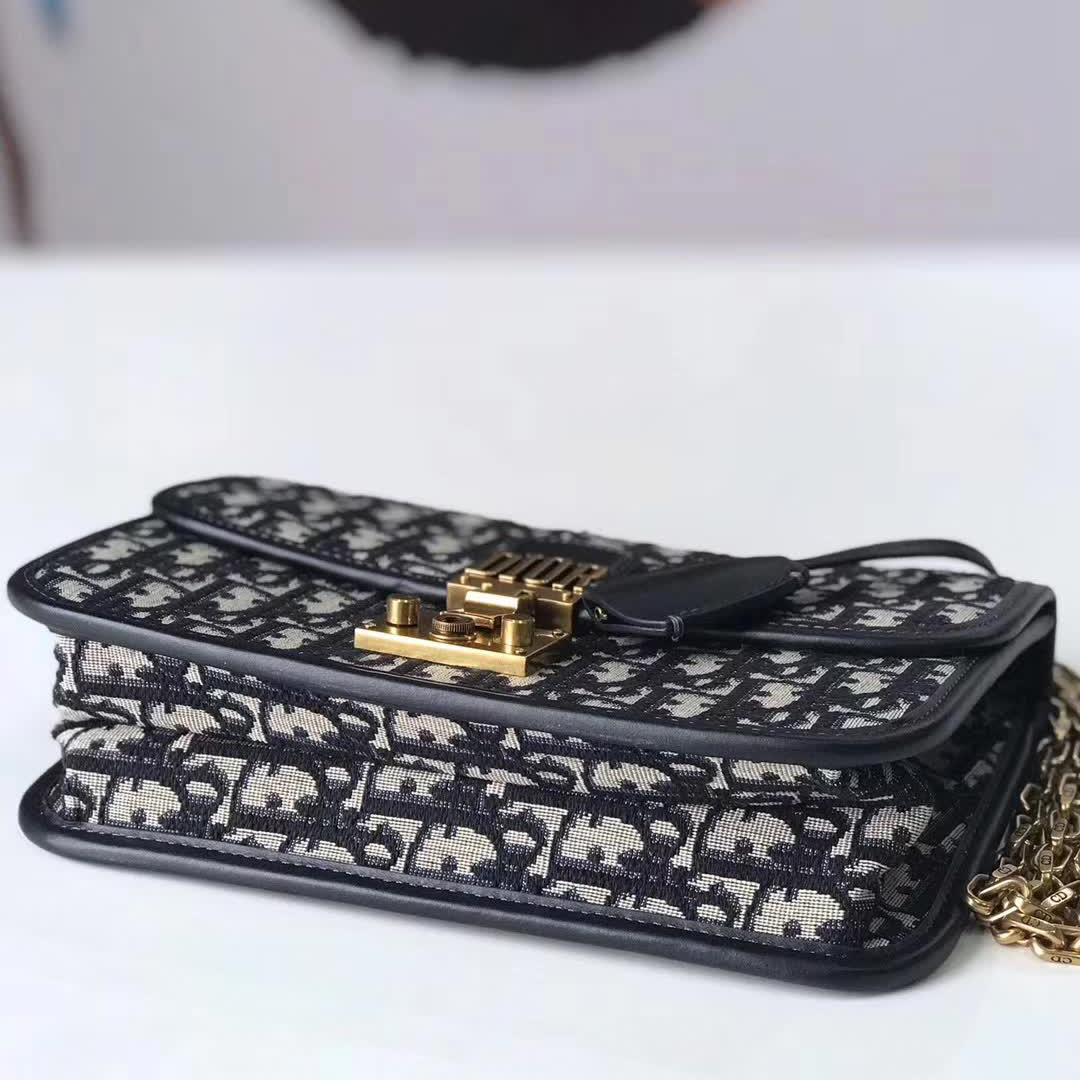 【原版皮】迪奥/Dior 链条包，选用Oblique提花帆布搭配同色系牛皮皮革裁制而成，饰以不规则珠片，很有年代感，搭配链条肩带，真是perfect