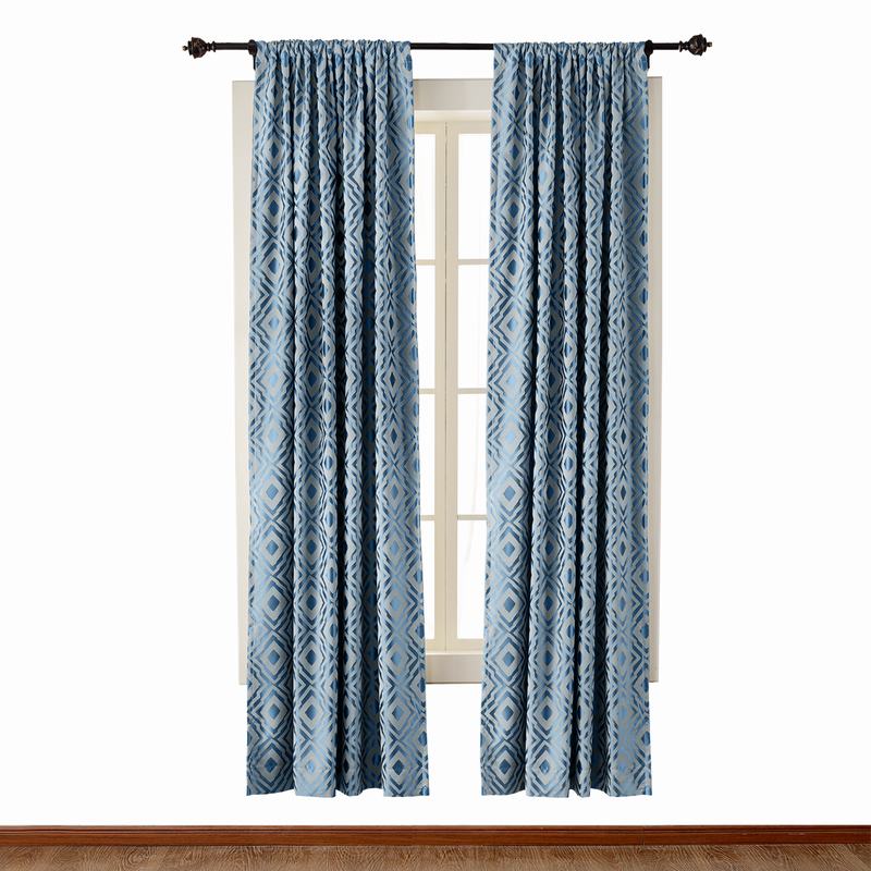 Rod Pocket Dust Proof Rhomboid Jacquard Curtain Two-Toned Damask Diamond with Blackout Lined NINA