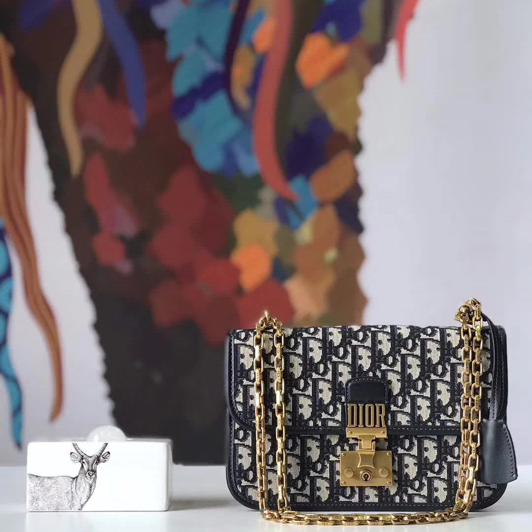 【原版皮】迪奥/Dior 链条包，选用Oblique提花帆布搭配同色系牛皮皮革裁制而成，饰以不规则珠片，很有年代感，搭配链条肩带，真是perfect