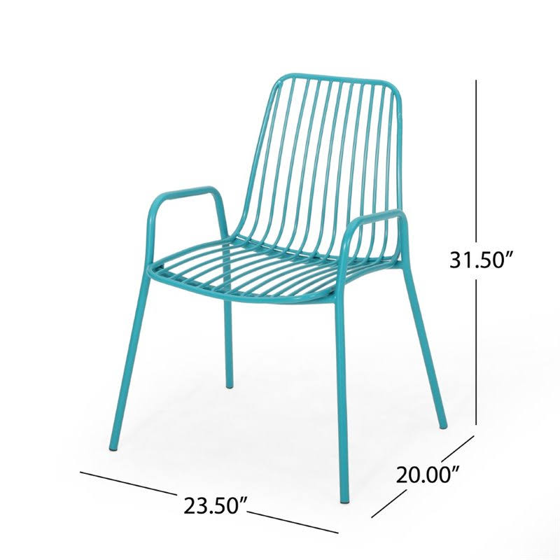 Noble House Omaha Outdoor Iron Club Chair in Matte Teal (Set of 2)