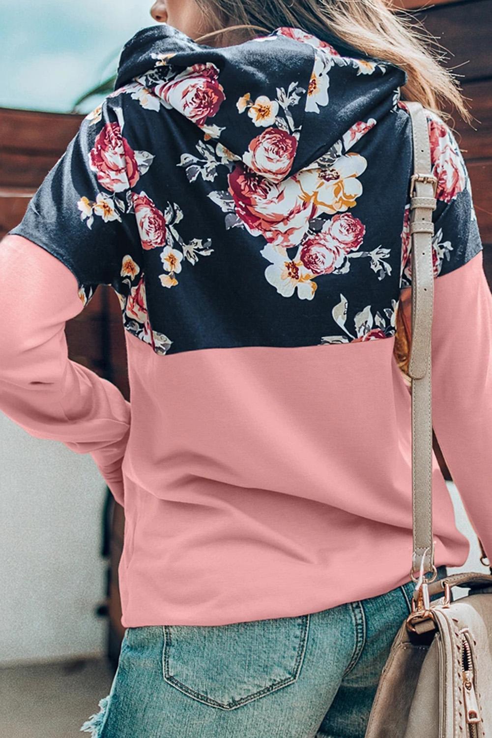 Pink Floral Pullover Hoodie