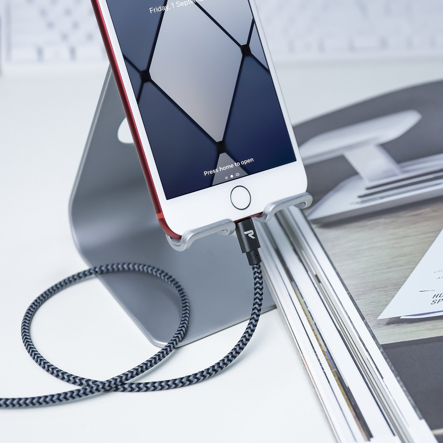 Rampow RAMPOW03 - Lightning Cable, Cable de Nylon para Apple iPhone 7 / 7 Plus / 6 / 6 / 6 Plus / 6s Plus / 5s / 5c / 5, Gris Espacial, 1m