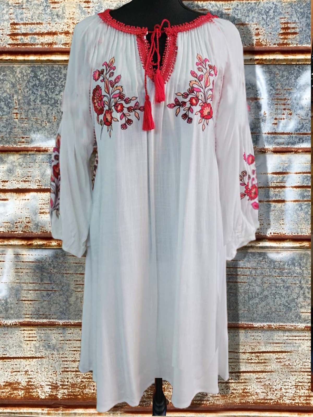 Printed V Neck Cotton-Blend Holiday Dresses