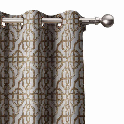 Geometric Trellis Print Window Curtain Antique Bronze Grommet Lattice With Blackout Lining BQ66260