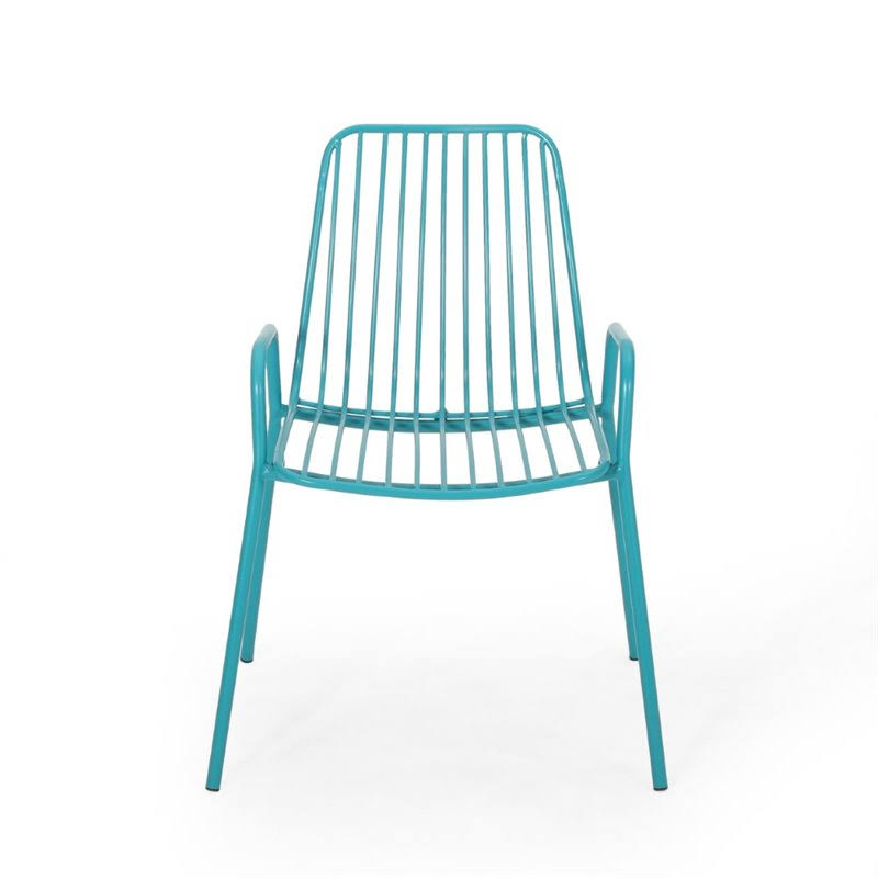 Noble House Omaha Outdoor Iron Club Chair in Matte Teal (Set of 2)