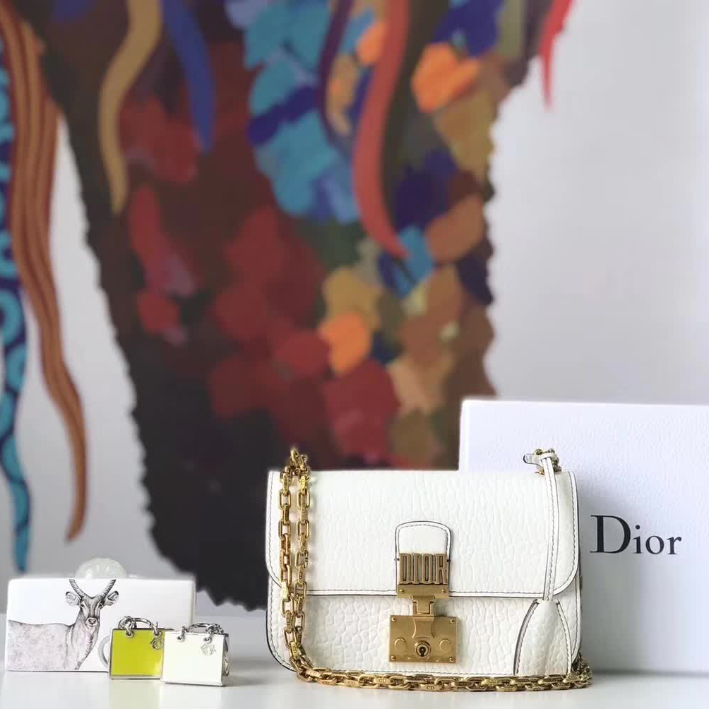 【原版皮】迪奥/Dior 链条包，选用大象纹小牛皮裁制而成，饰以精致又摩登复古品牌标识锁扣，很有年代感，搭配链条肩带，真是perfect，款号：M5816