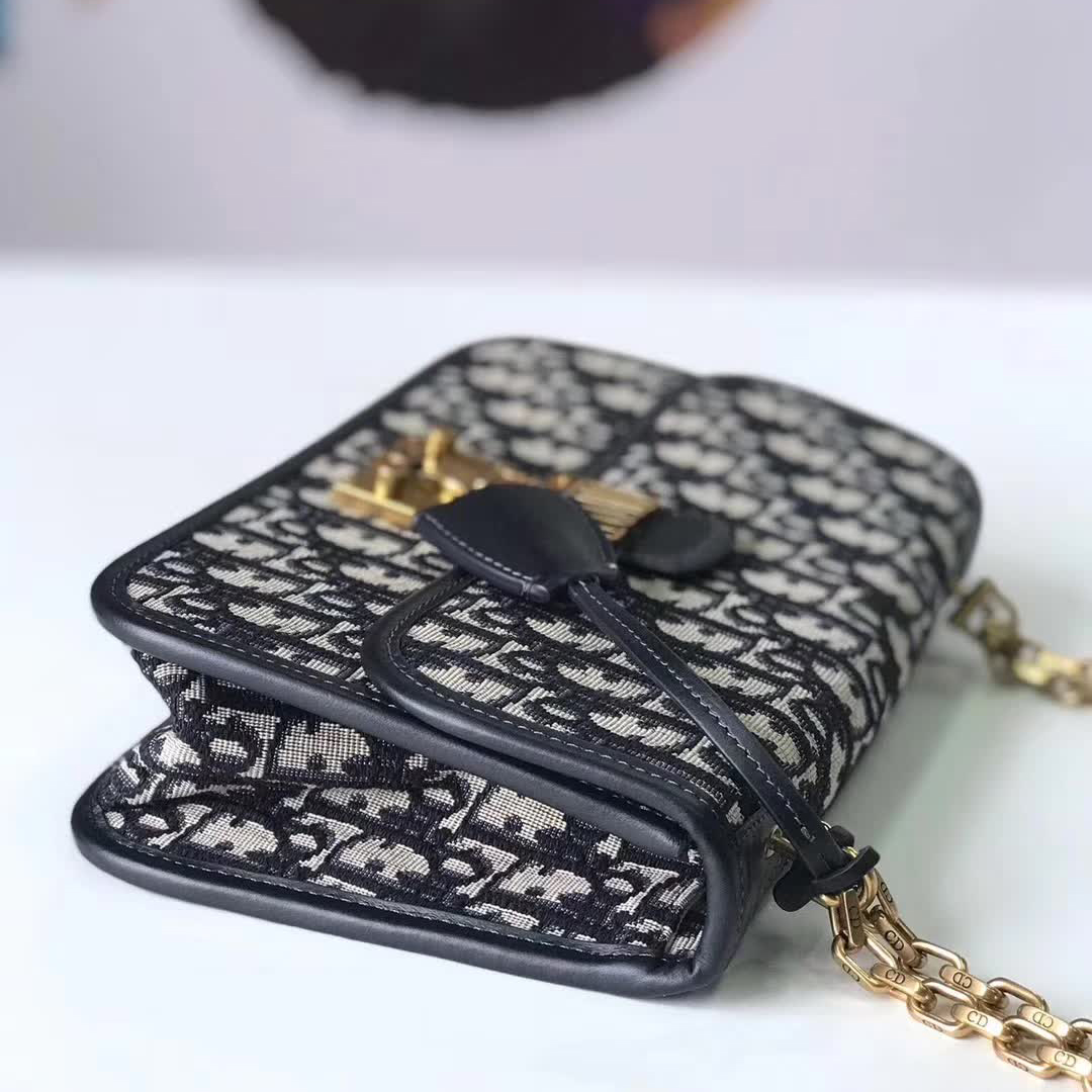 【原版皮】迪奥/Dior 链条包，选用Oblique提花帆布搭配同色系牛皮皮革裁制而成，饰以不规则珠片，很有年代感，搭配链条肩带，真是perfect