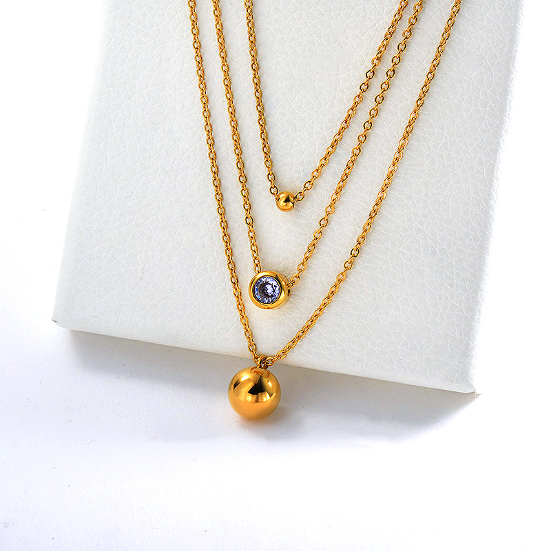 Dainty One Gold Bead Charm With Zircon Charm Layered Necklace For Women