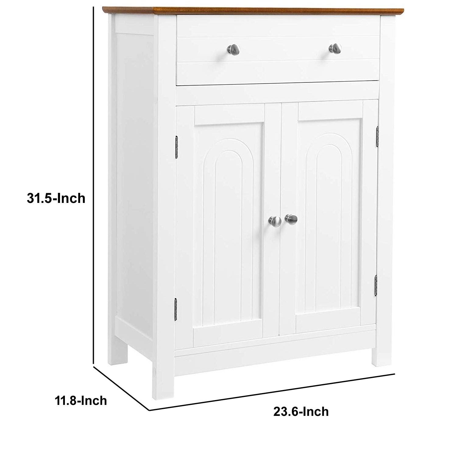 Benjara Plank Style Bathroom Cabinet with 1 Drawer and 2 Doors, White and Brown