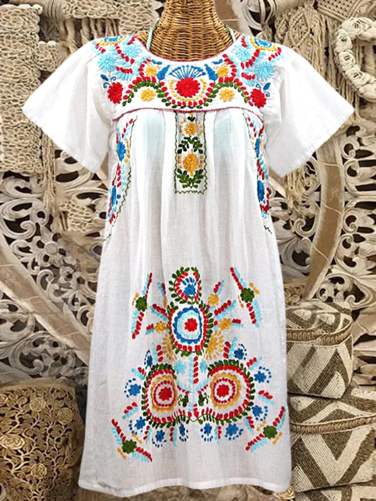 Floral Short Sleeve Cotton-Blend Dresses