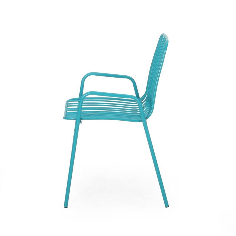 Noble House Omaha Outdoor Iron Club Chair in Matte Teal (Set of 2)