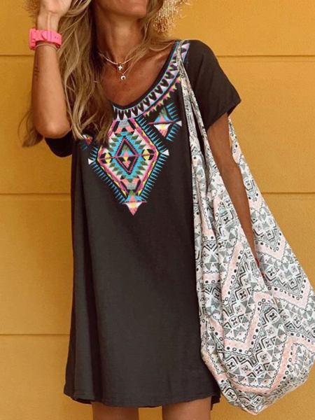 Casual Short Sleeve Geometric  Dresses
